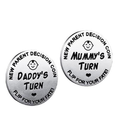 China New Europe Stainless Steel Baby Parent Decision Coin Fun Game Challenge Coin Kids Challenge Coin for sale