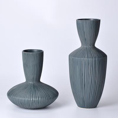 China Modern Home Decorative Designs Eco-friendly Ceramic Gray Pattern Creativity Vase Flower Urn Vase for sale