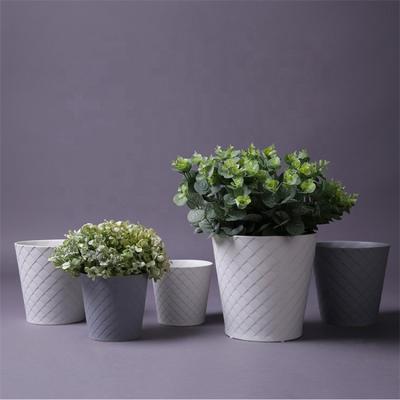 China Modern Rhombus Pattern Embossed Handmade Ceramic Outdoor Bucket Vases White for sale