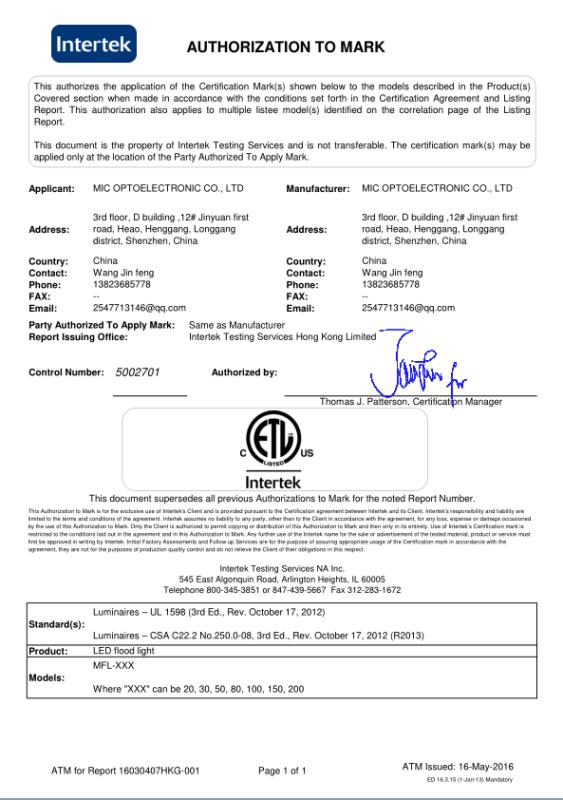 ETL - MIC Optoelectronic Co., Ltd.