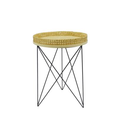 China Foldable round side table with rattan weave top &ironwork base for sale