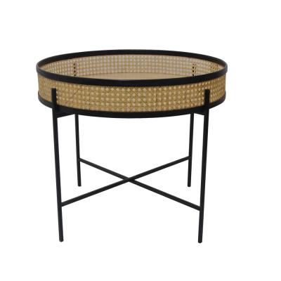 China Foldable Living Room Coffee Table Rattan Woven Ironwork K/D Legs for sale