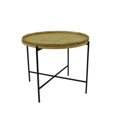 China Foldable end table with rattan weave top&ironwork foot for sale