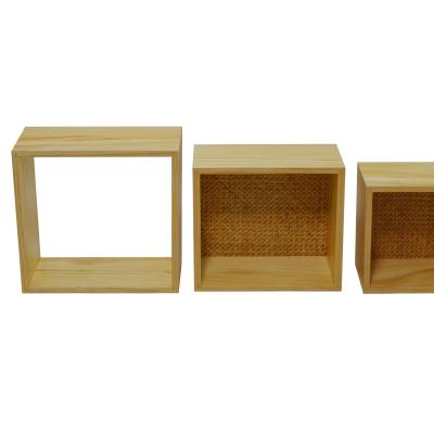 China Art Decor Rectangle Wooden Wall Display Stand with Rattan Poplar Wicker Design for sale