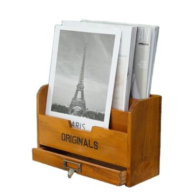 China Magzine organize wood desktop magazine /newspaper magazine rack storage box for sale