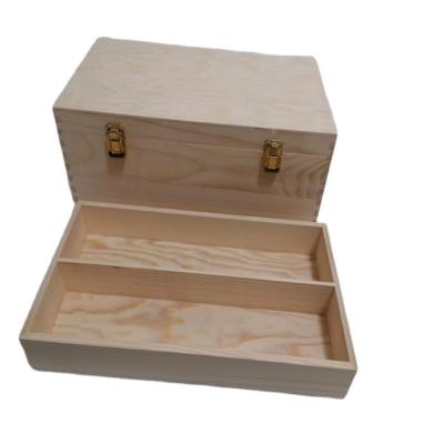 China Color Stationery Handmade Storage Pen Wooden Box Two Tier Multiple Spaces Classification for sale