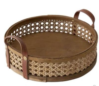 China Sustainable Round Rattan Weave Storage Basket With Handle for sale