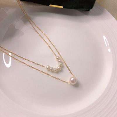 China White Pearl Jewelry Personality 14K Pearl Necklace Natural Freshwater Brass Gold Plated Double Real Pearl Necklace CLASSIC For Ladies for sale