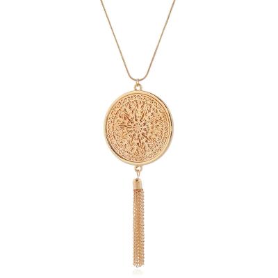 China Gold Medal Color Religious Mysterious Religious Shape With Amazon Gold Alloy Sweater Hot Sale Long Thin Tassel Necklace Pendant Chain for sale