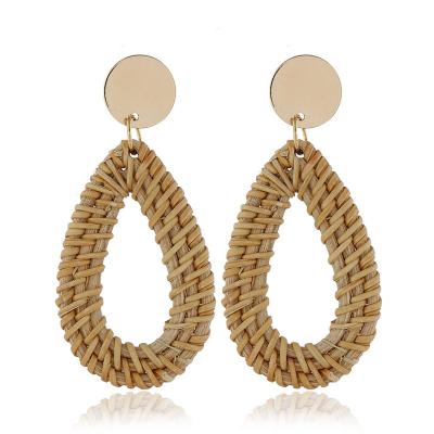 China Retro Style Ethnic Geometric Vine Handmade Earrings European And American Rattan Jewelry Environmentally Friendly Beach Earrings for sale