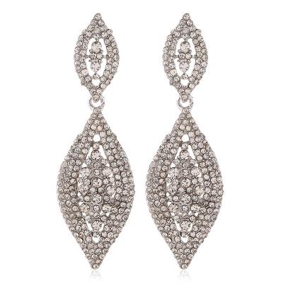 China Romantic classic luxury full rhinestone crystal dangle earrings alloy European American fashion long drop earrings bridal women for sale