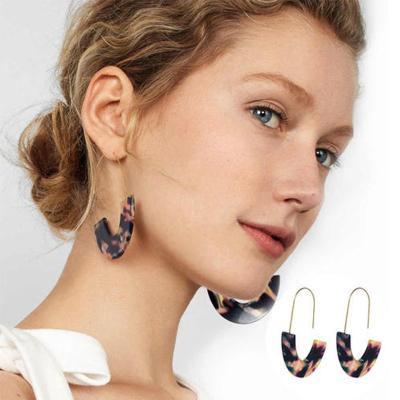 China FASHIONABLE HOT Colorful Acrylic Shape Jewelry Acetate Jewelry Amazon Big Ear Hooks U Earrings and Leopard Print Danglers Gift for Women Girls for sale