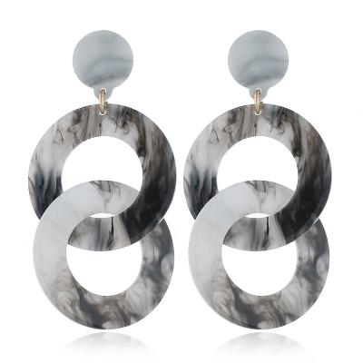 China Acetate marble sheet romantic European and American round double long style pattern acrylic locking earring danglers for sale