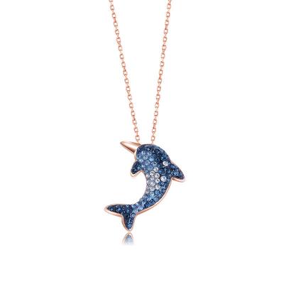 China TRENDY Charm S925 Sterling Silver Blue Fashion Gradient Zircon 3D Dolphin Pendant With Necklace for sale