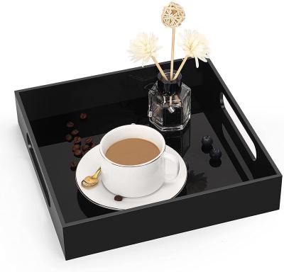 China Hotel Home Restaurant Black Acrylic Tray With Handle Acrylic Serving Tray for sale