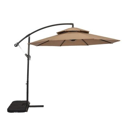 China Modern Modern Double Roof Brown Waterproof Recycle Durable Patio Parasol Banana Umbrella For Outdoor Use for sale