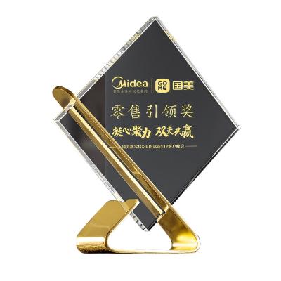 China Custom Creative Trophy Conference Souvenir China Logo K9 Crystal Metal Material Crystal Trophy for sale