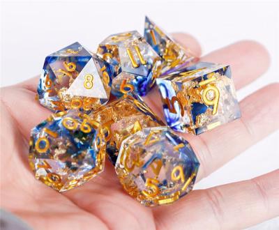 China Hot sale sharp acute angle DND dice set handmade role playing cosmic glitter polyhedron dungeons and dragons custom dice 800 resin dice for sale