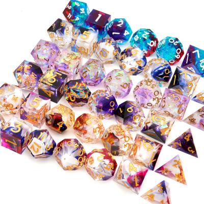 China Hot Sale Sharp Corners rpg Dice set Handmade Cosplay Cosmic Glitter dungeons and dragons Polyhedron d&d Gamble Custom Made Sharp 800 resin dice for sale