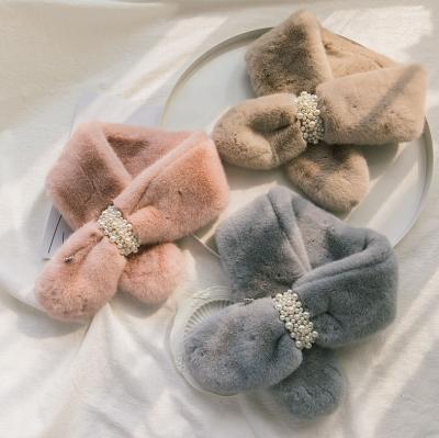 China Daily Life Scarf Women Beads Thick Faux Rabbit Fur Plush Faux Fur Decoration In Autumn And Winter Scarf for sale