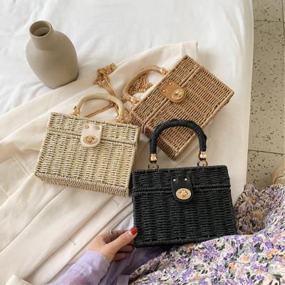 China Best High Quality Selling New Design Ladies Hand - Woven Straw Handbag Natural Straw Box Shoulder Bag for sale