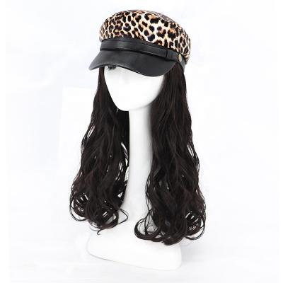 China Body Wave Wigs With Cap Long Curls Synthetic Wig Leopard Print Beret Wigs With Caps for sale