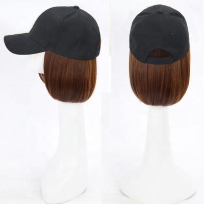 China Silky Straight Wave Wigs With Cap Short Straight Synthetic Hair Wig Sports CapsBaseball Cap With Wig for sale