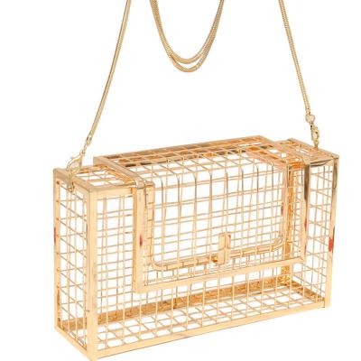 China Hollow Iron Mesh Chain Messenger Dinner Handbags Metal Shoulder Bag Fashion Clutch High Quality New for sale