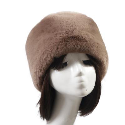 China COMMON Artificial Short Plush Fur Dome Hat Rabbit Fur Thick Warm Winter Hat Women for sale