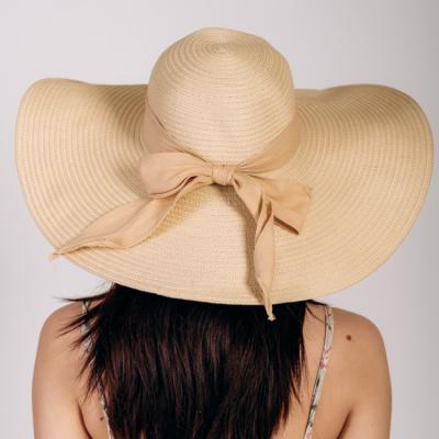 China Wholesale Women's Picture Straw Hat Bow Decoration Summer Sun Wide Brim Soft Beach Hats Oversized Hats for sale