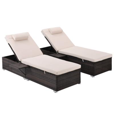 China Outdoor PE Wicker Lounge Chair - 2 Piece Patio Brown Rattan Extended Back Chair Set Eco-Friendly Beach Furniture Recliners for sale