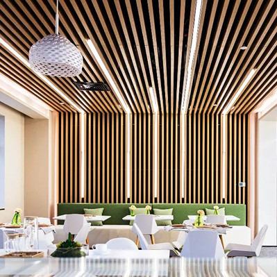 China Artistic Ceilings Groove Dimensional Lumber Laminate WPC Wall Panel Wall Cladding Indoor Decorative Wood Ceiling for sale