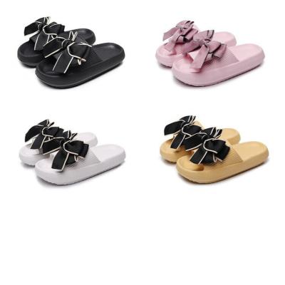 China All-match yeezy bowknot flip flops wear thick-soled casual outer slippers round female flat bottom non-slip yeezy sandals for women for sale