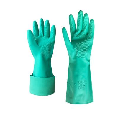 China Industrial Chemical Resistant Green Nitrilo Gloves Skid Proof Fast Shipping Nitrile Oil Guantes for sale