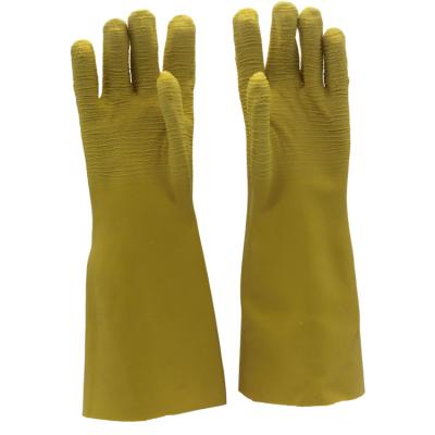 China Industrial Yellow Anti Slip Ply Protective Chemical Resistant Resistant Rubber Gloves for sale