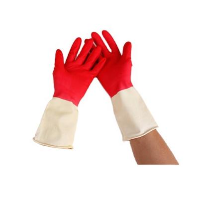 China Comfortable High Quality Silicone Dish Two Color Kitchen Wash Cleaning Spray Dipped Flocklined Latex Household Gloves for sale