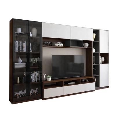 China (Other)Adjustable Custom White Plywood TV Rack Cabinet with LED Lights and Glass Door for sale