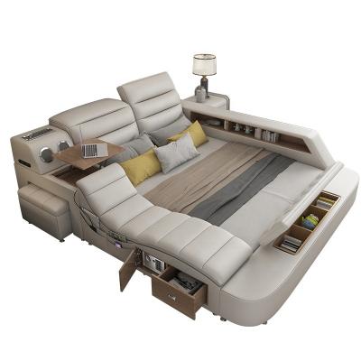 China Factory direct sales (height) adjustable atmosphere and beautiful wood leather bedroom home tatami smart bed for sale