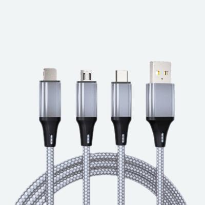 China Data Transmission Factory Output 3 In 1 Multi Cable Charger Fast Charging Usb Cabl With Type-C Micro-USB Connectors For Mobile Phone for sale