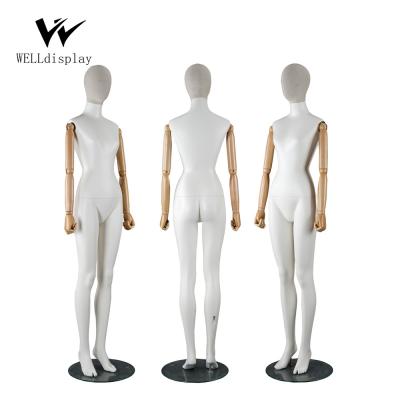 China Wholesale Plus Size Fiberglass Cloth Female Mannequin With Movable Head And Wooden Arms for sale