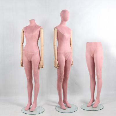 China Plus Size Best Selling Wooden Jointed Arm Velvet Fabric Female Standup Foam Ladies Dummy Underwear Forms Headless Dress Mannequin for sale