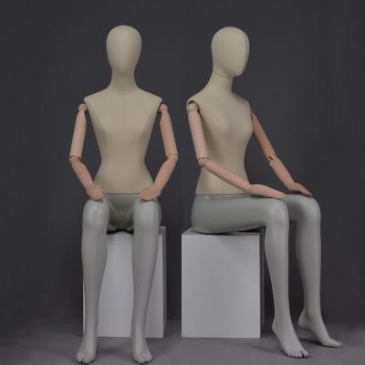 China Eloquent Full Body Dress Female Dummy Mannequin Cloth Wrapped Sitting Mannequins With Paddle Hands for sale