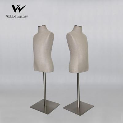 China Wholesale High Quality Plus Size Canvas Covered Brushed Metal Base PU Foam Kids Child Bust Dress Form Mannequin For Clothing Display for sale