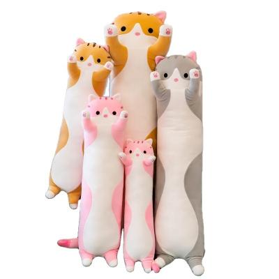 China Gift Stroking Hugging Sleeping Body Pillow Cat Plush Doll Stuffed Kitten Cute Soft Animal Toys Large Cat Plush Pillow Pillows for sale