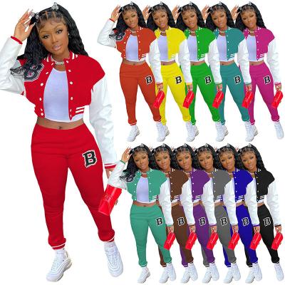 China Women Two Piece Sets Baseball QUICK DRY Tracksuit Print Letter Long Sheath Outfits Tops+ Kinny Pants Suits Casual Matching for sale