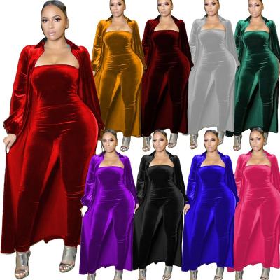 China Anti-wrinkle fleece fall clothing women cardigans 2021 two-piece outfits velvet rompers and jumpsuit rompers for sale