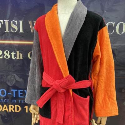 China Multicolor Splicing 100% Cotton Breathable Velvet Fabric Bathrobe Men For Promotion Gift Bathrobe for sale