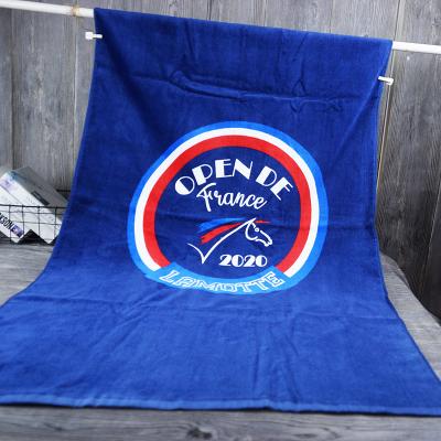 China Custom Eco-friendly Cotton Beach Towel Large Thick Blue Bath Towel Printed Big Logo for sale