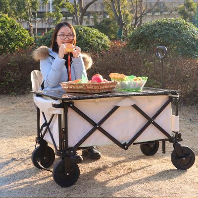 China Garden Metal Frame Camping Trolley Cart Industrial Folding Hand Truck Yard Cart With Table for sale