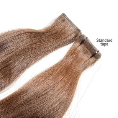 China Double Cuticle Pulled Silky Straight Wave alinged Invisible Tape In Russian Curly Hair Extensions 4cmx2.5g Tape Hair Extensions for sale